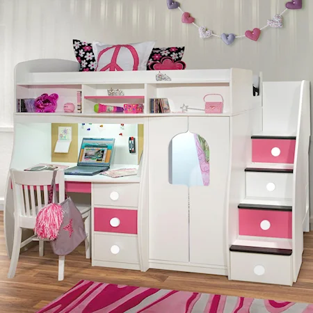 Twin Loft Bunk Bed with Amoire and Desk